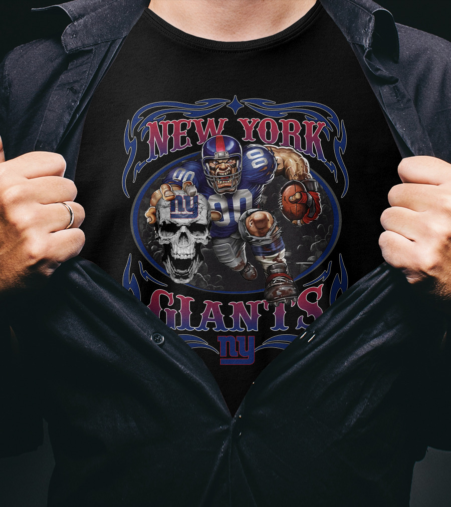 New York Giants Skull And Football Player T-Shirt