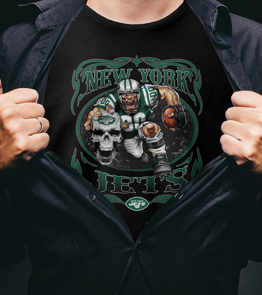 New York Jets Football Warrior Skull Mashup T-Shirt