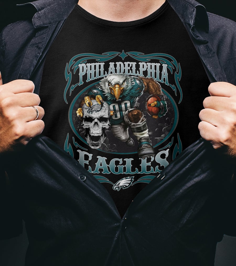 Philadelphia Eagles Fierce Mascot With Skull And Football T-Shirt
