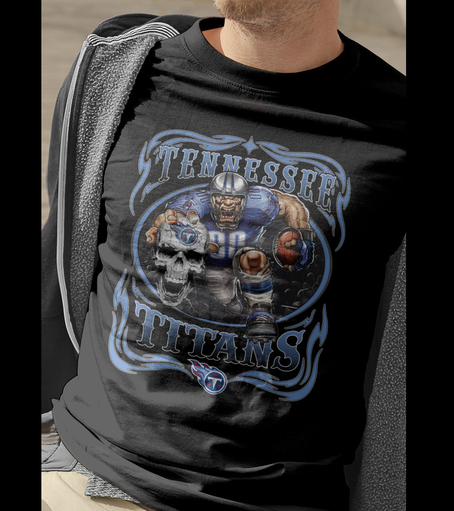 Tennessee Titans Football Warrior With Skull And Team T-Shirt
