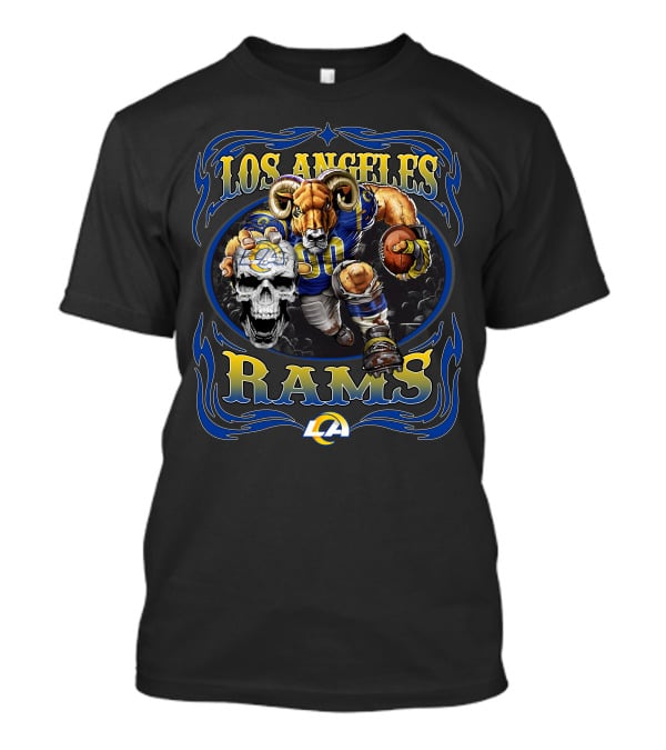 Los Angeles Rams 80 Skull Football Bold Lca Iconic Fierce Warrior T-Shirt