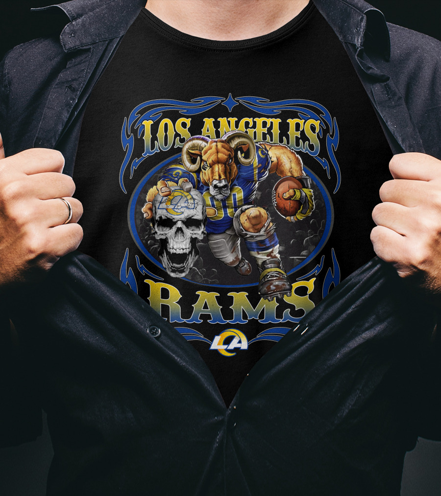 Los Angeles Rams 80 Skull Football Bold Lca Iconic Fierce Warrior T-Shirt