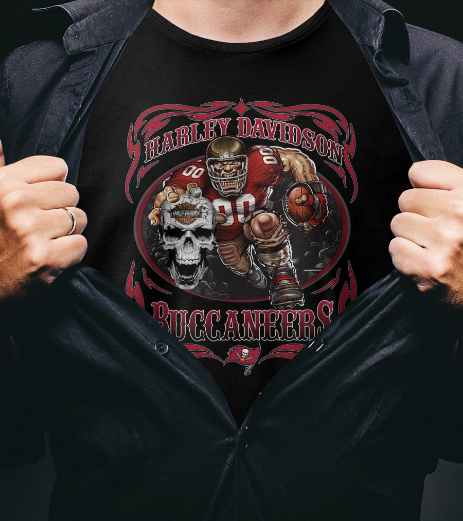 Harley Davidson Buccaneers Football Skull T-Shirt