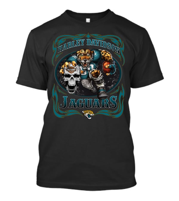 Harley Davidson Jaguars Football Player And Skull T-Shirt
