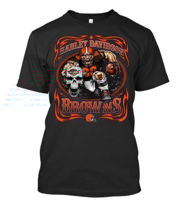 Harley Davidson Cleveland Browns Player Skull T-Shirt