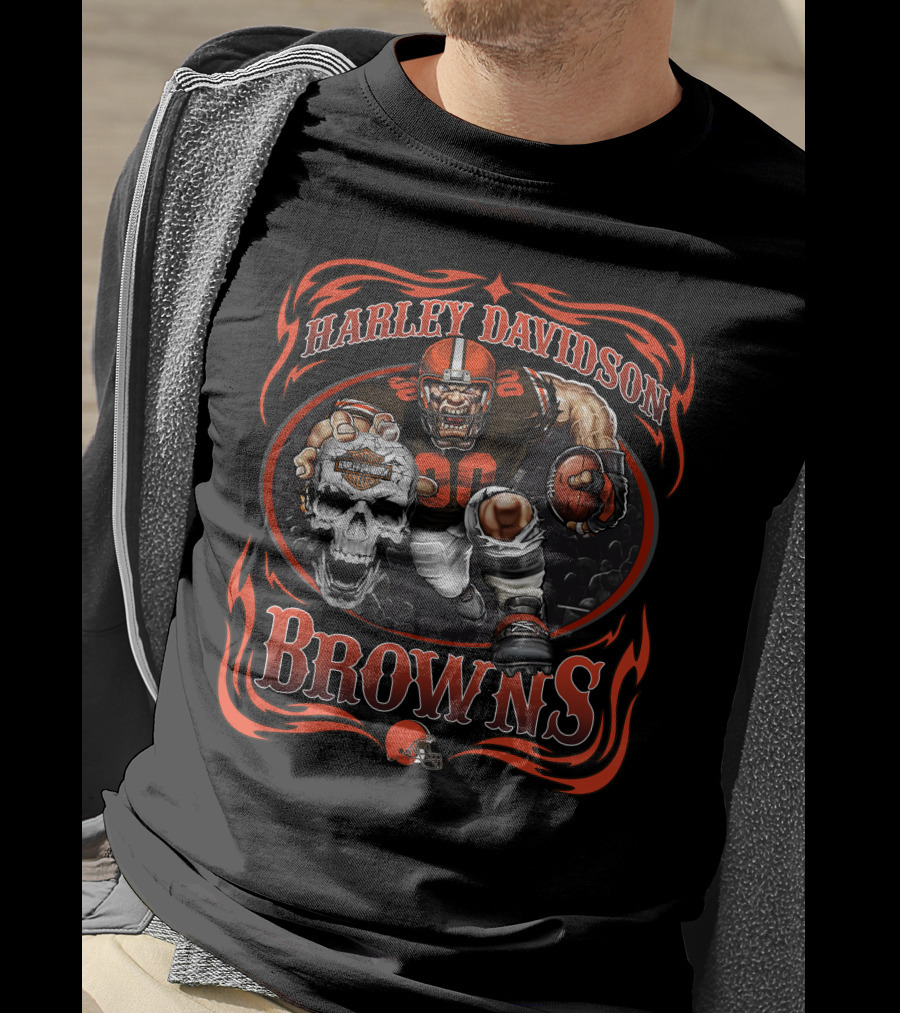 Harley Davidson Cleveland Browns Player Skull T-Shirt