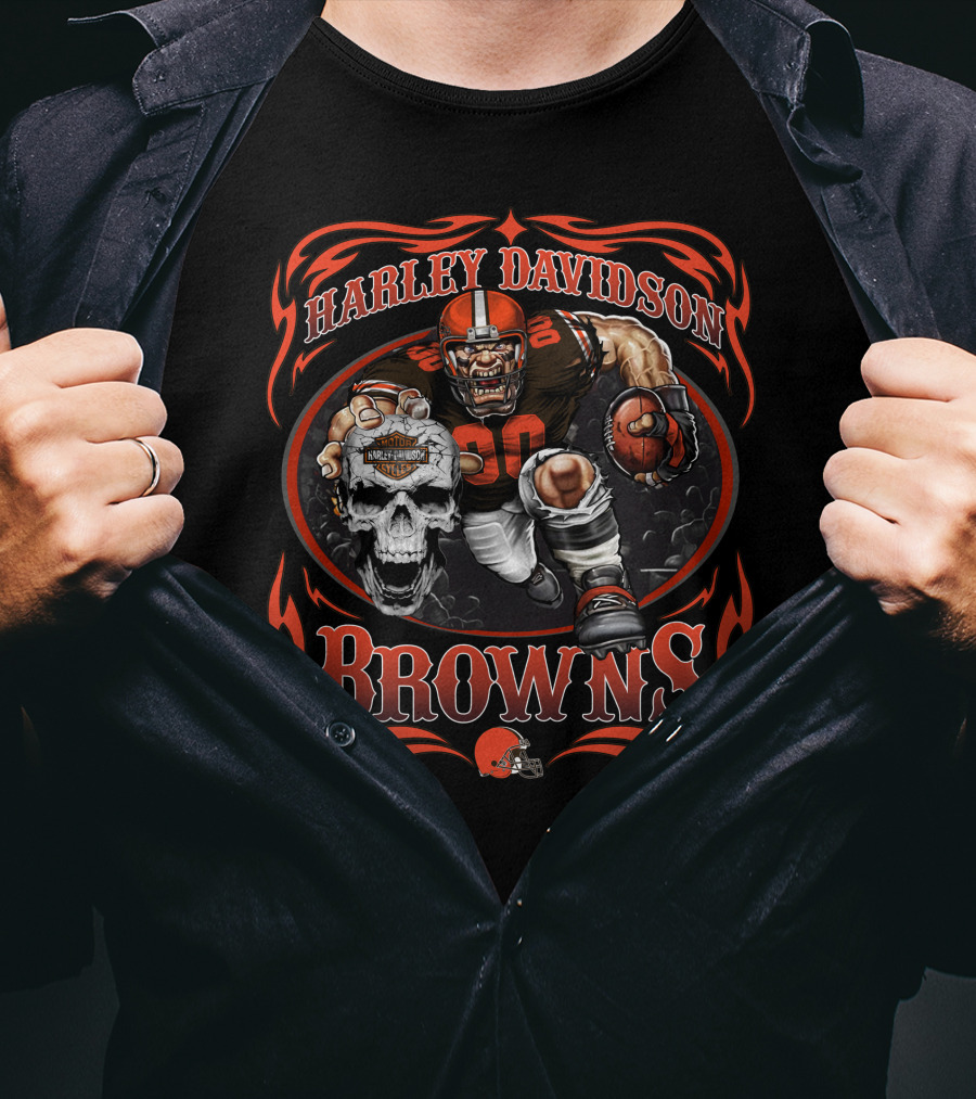 Harley Davidson Cleveland Browns Player Skull T-Shirt