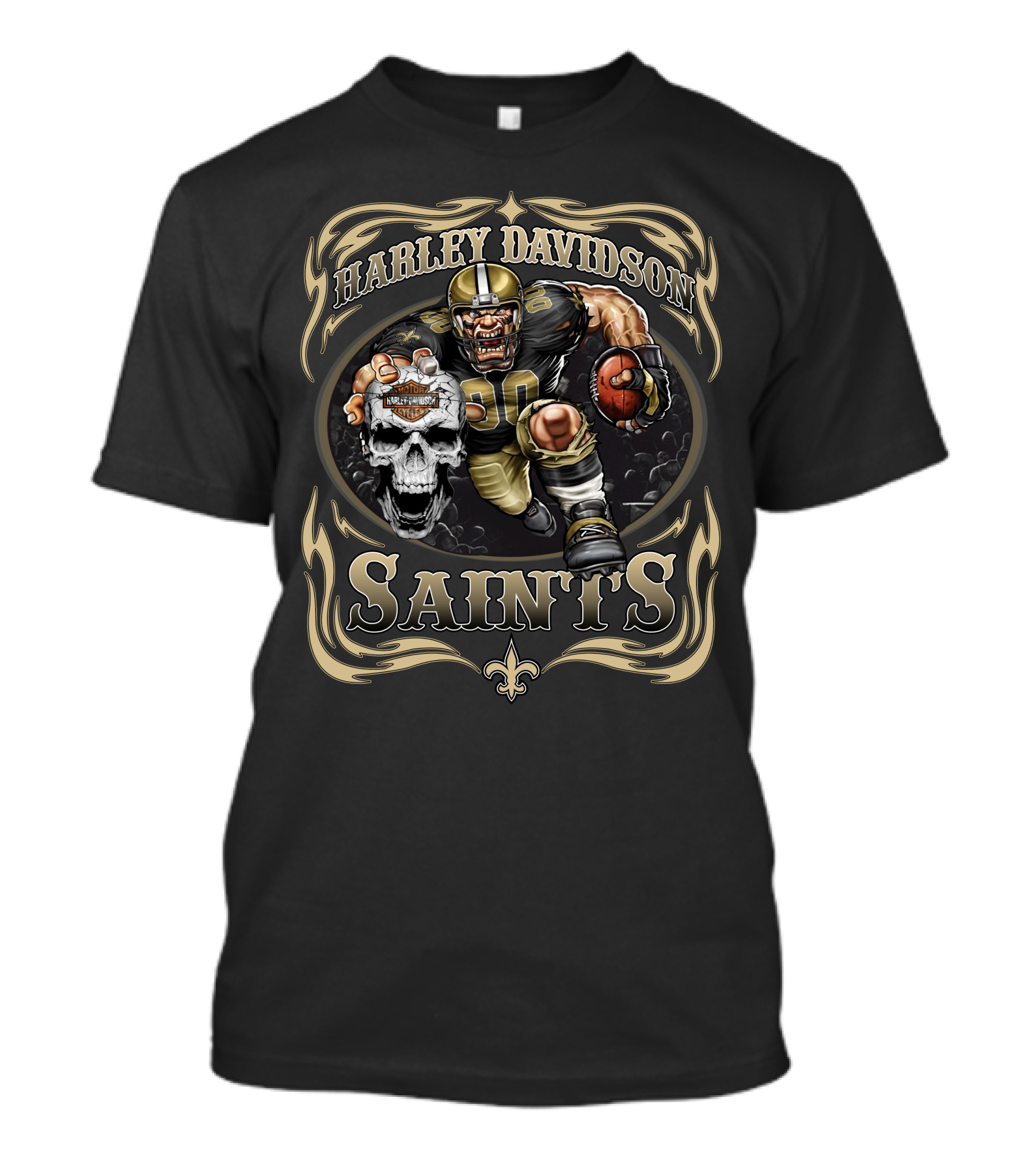 Harley Davidson New Orleans Saints Football Skull T-Shirt