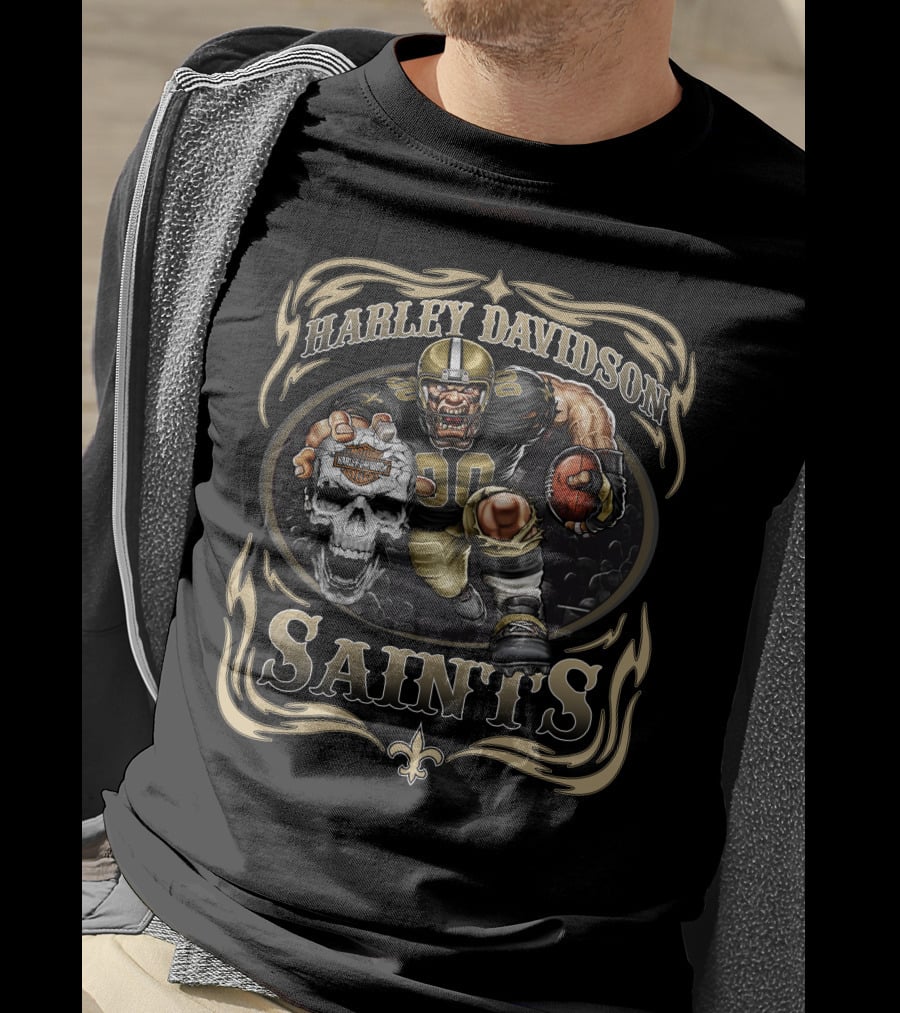 Harley Davidson New Orleans Saints Football Skull T-Shirt