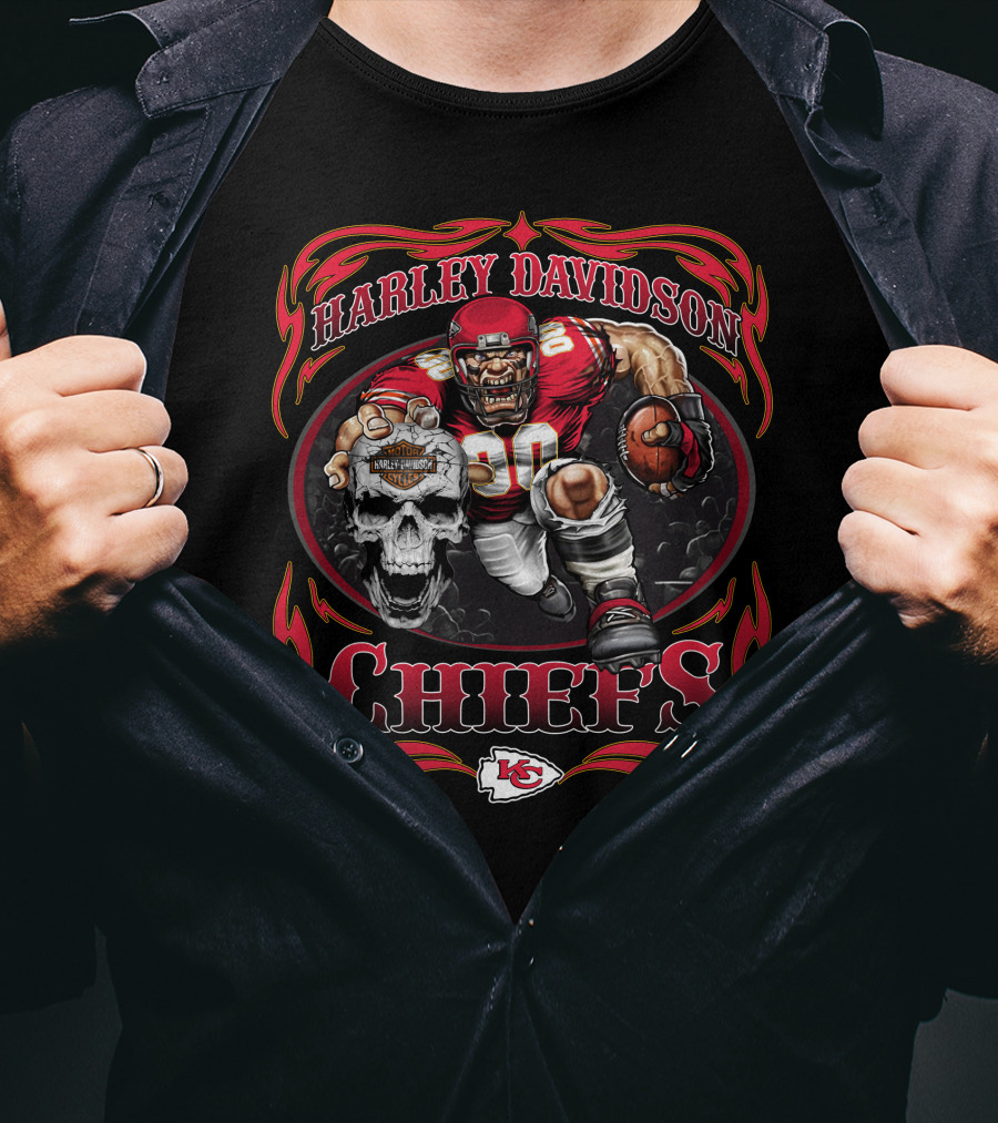 Harley Davidson Kansas City Chiefs Nfl Football Player Skull T-Shirt