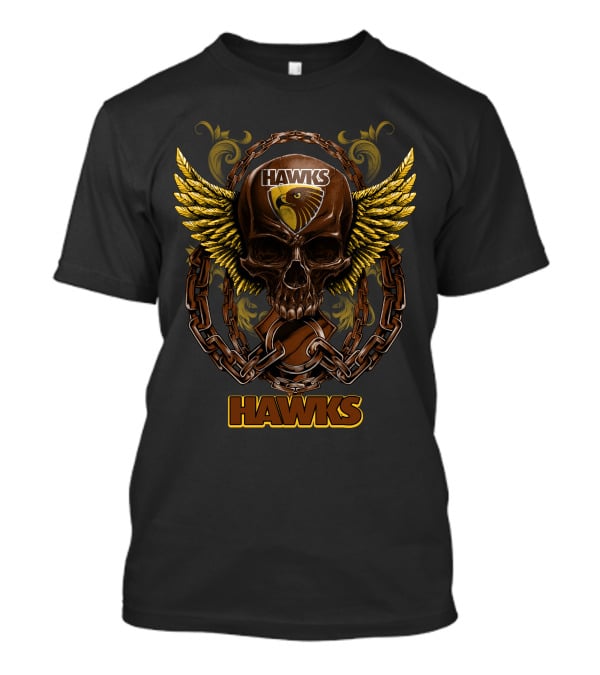 Hawthorn Hawks Skull With Wings And Chains T-Shirt