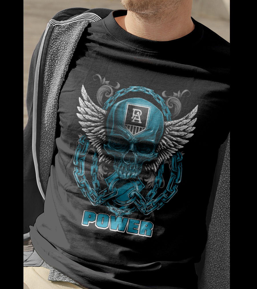 Port Adelaide Power Skull With Chains And Wings T-Shirt