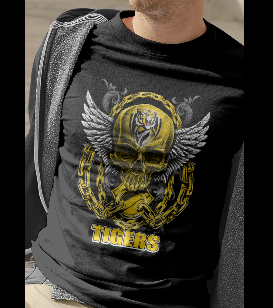 Tigers Winged Skull With Chains Richmond Tigers T-Shirt