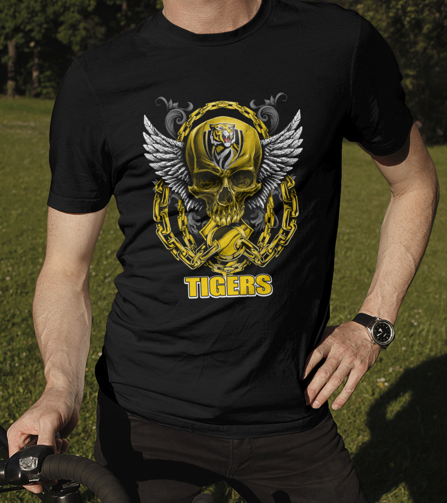 Tigers Winged Skull With Chains Richmond Tigers T-Shirt