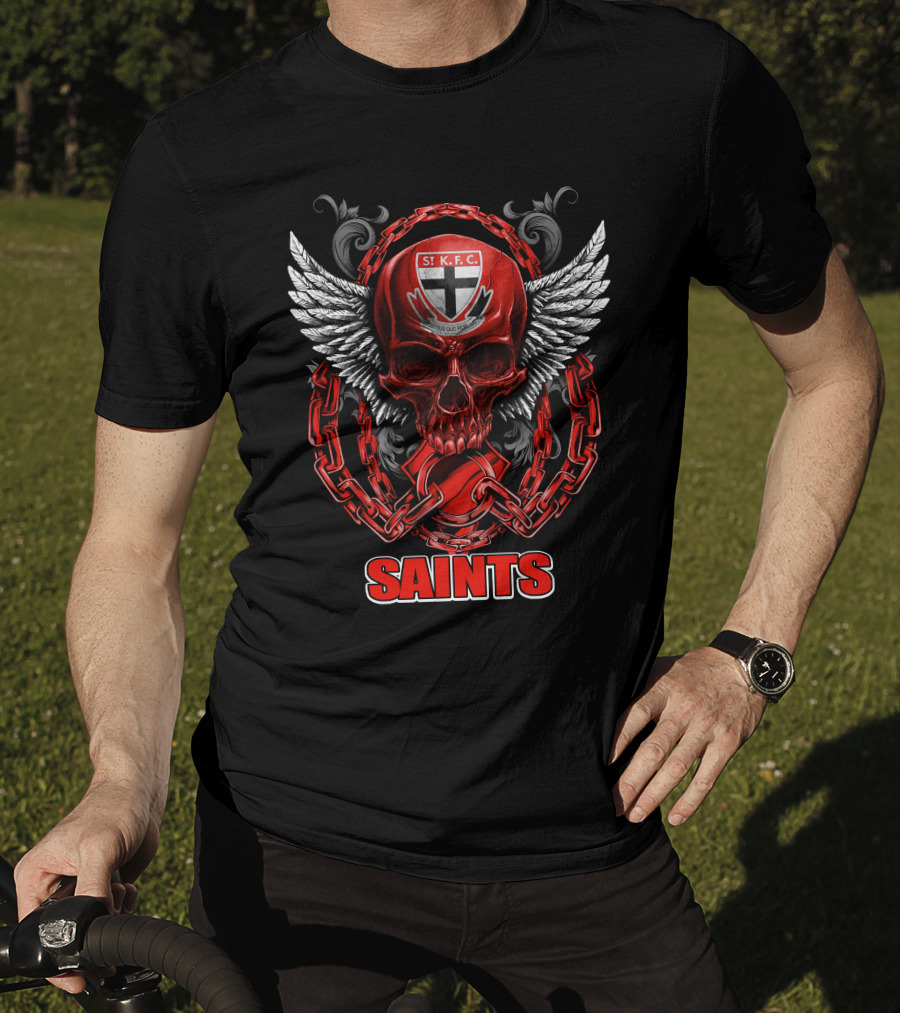 ST Kilda Saints SKFC Skull Wings And Chains T-Shirt