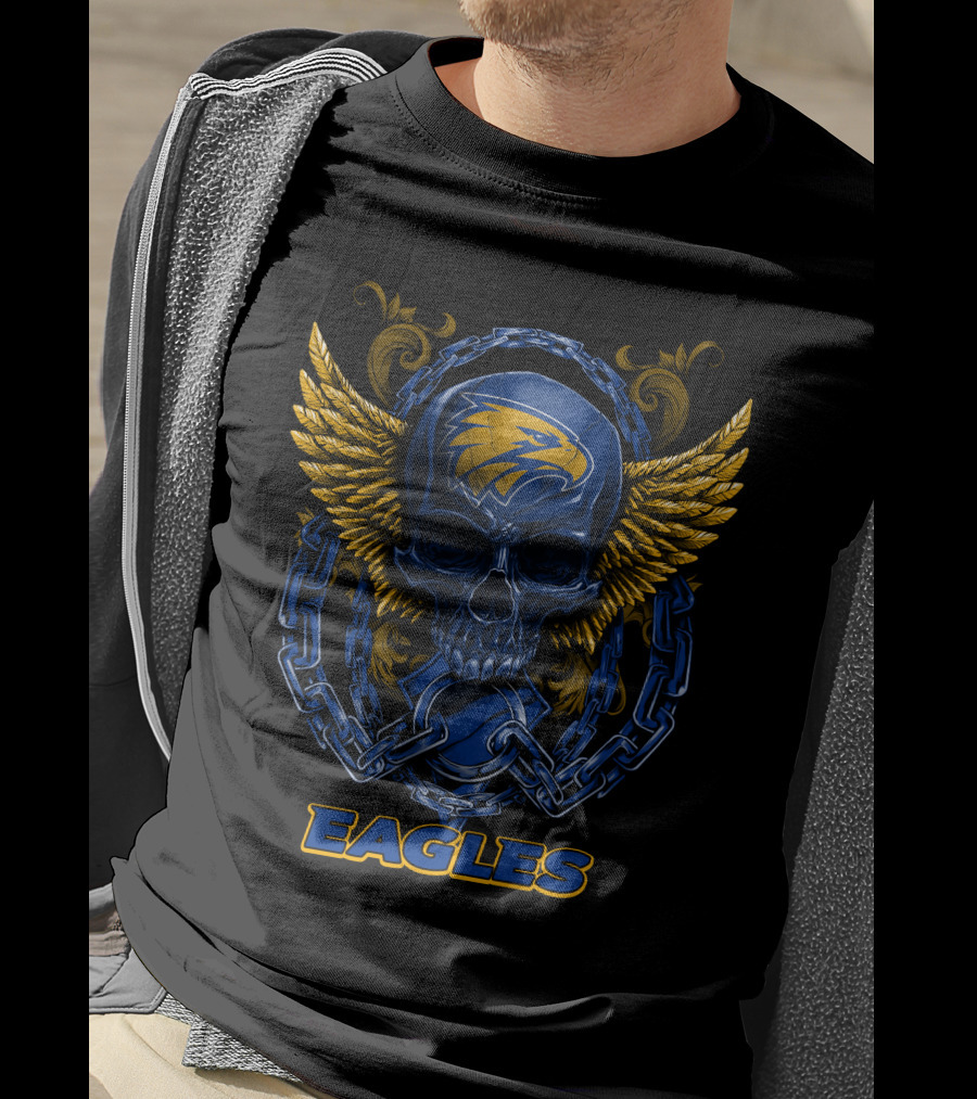 West Coast Eagles Skull With Chains And Wings T-Shirt