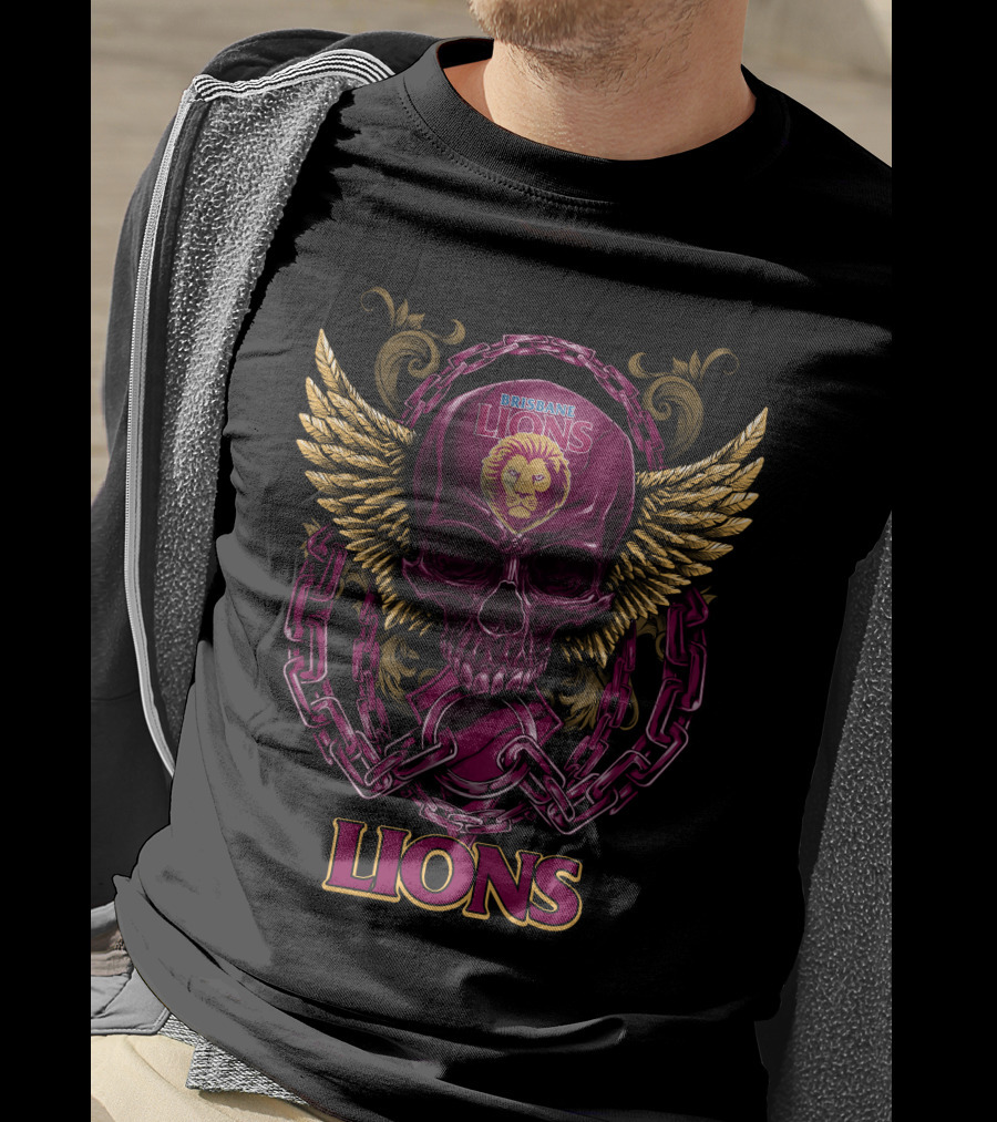 Brisbane Lions Skull Wings And Chains T-Shirt