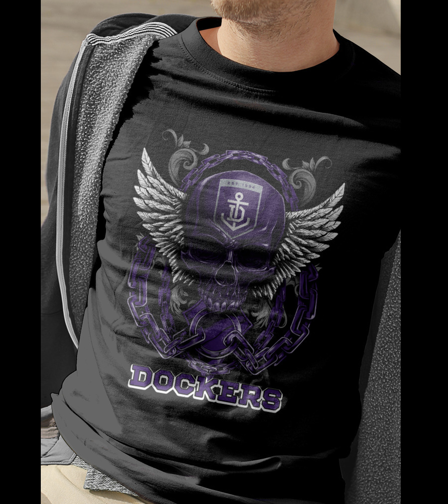 Fremantle Dockers Skull With Chains And Wings Design Est. 1994 T-Shirt