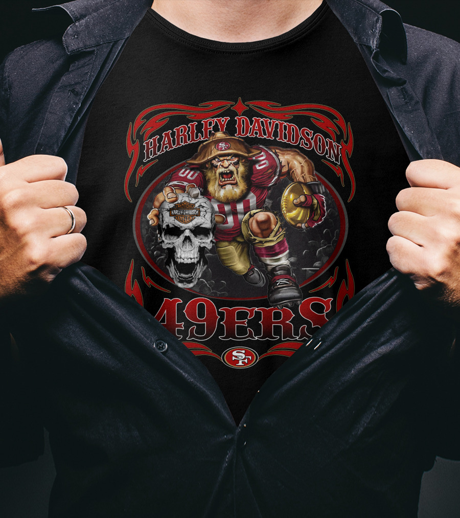 Harley Davidson 49ers San Francisco Nfl Football Player Skull T-Shirt