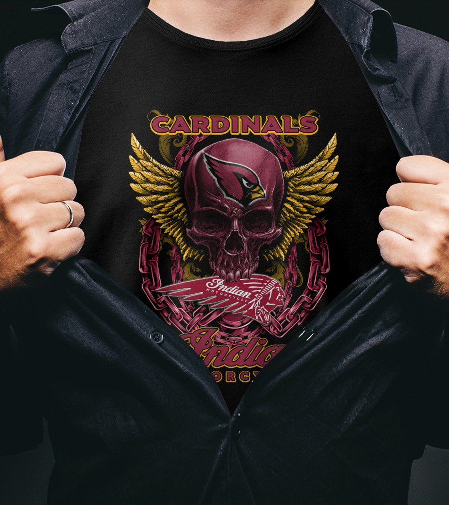 Cardinals Indian Motorcycle Skull Wings T-Shirt