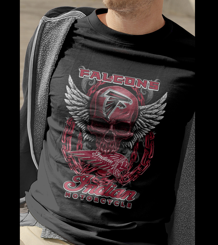 Atlanta Falcons Indian Motorcycle Skull Wings Chains T-Shirt