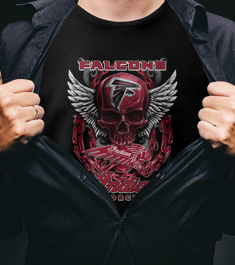 Atlanta Falcons Indian Motorcycle Skull Wings Chains T-Shirt