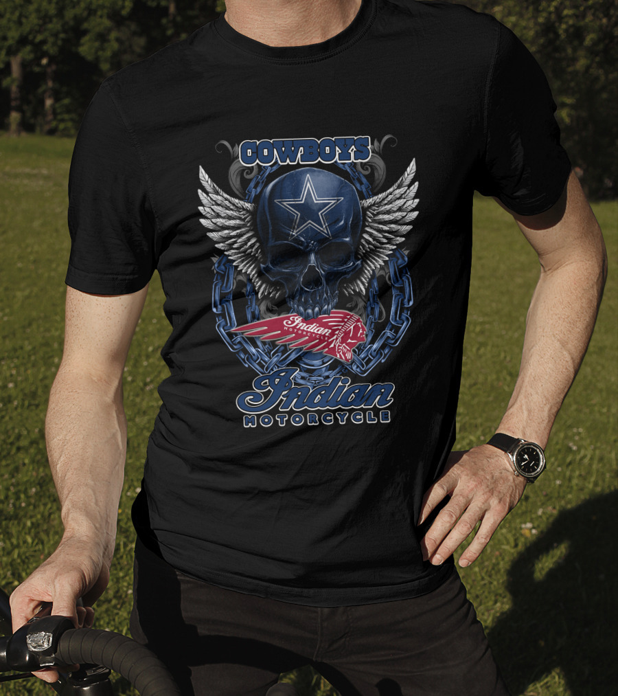 Cowboys Skull Wings Chain Star Indian Motorcycle T-Shirt