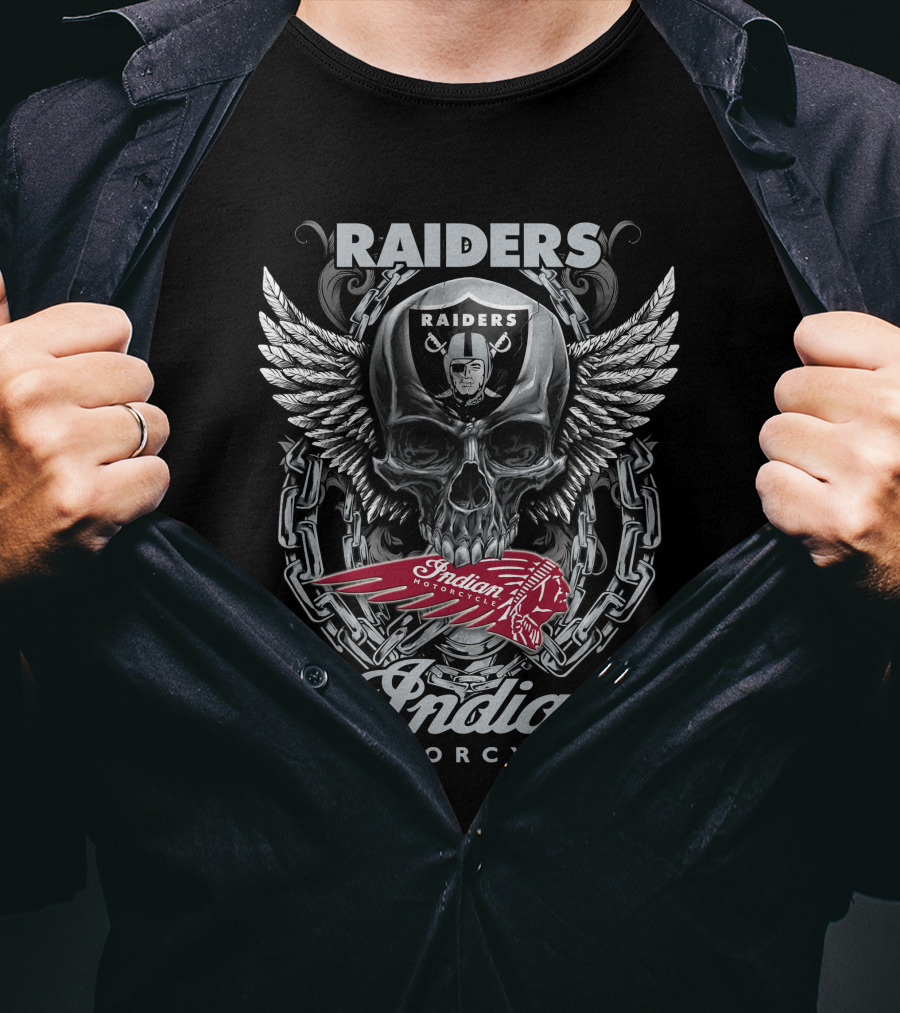 Raiders Indian Motorcycle Skull Wings Chain T-Shirt