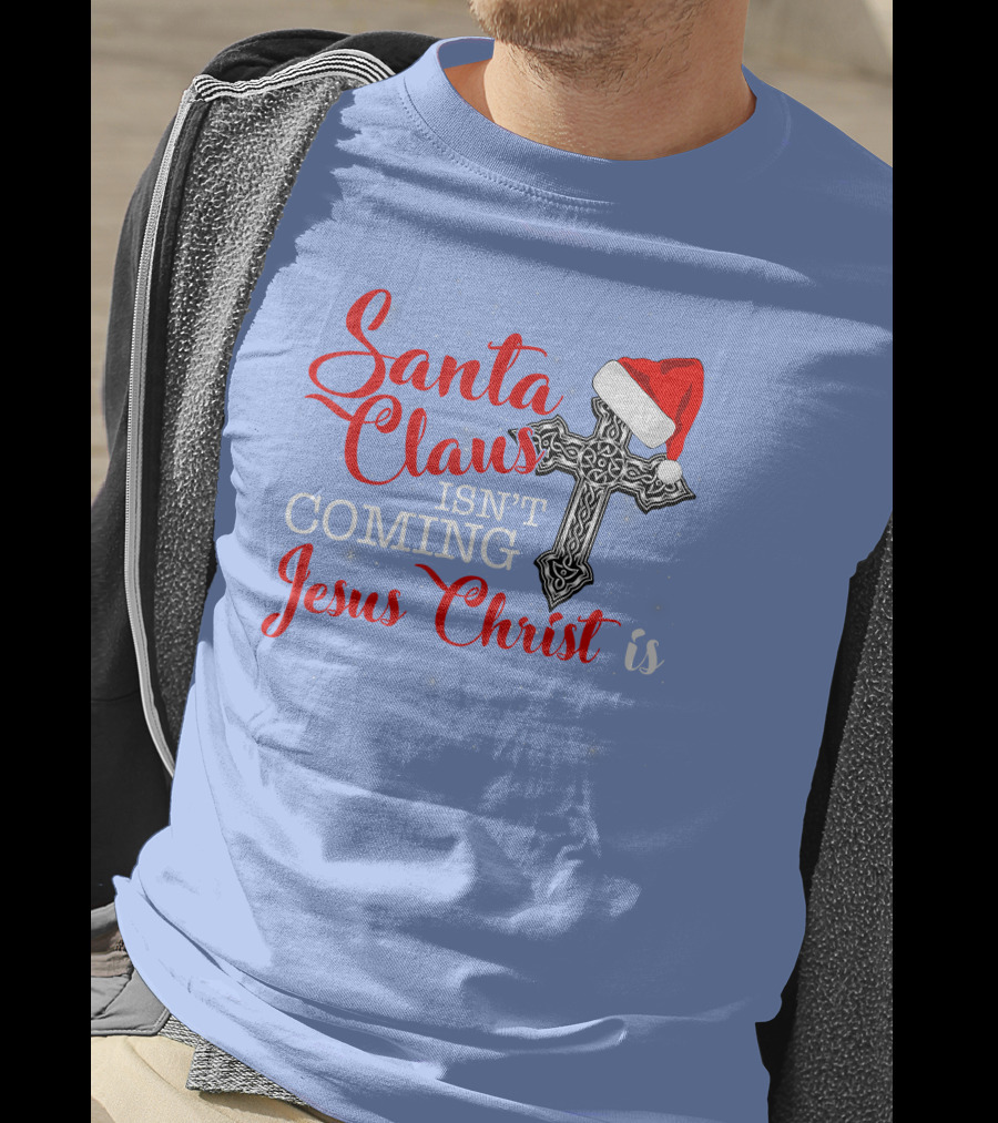 Santa Claus Jesus Christ Cross Christmas Hat T-Shirt