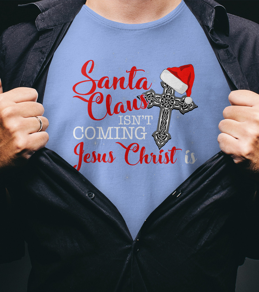 Santa Claus Jesus Christ Cross Christmas Hat T-Shirt