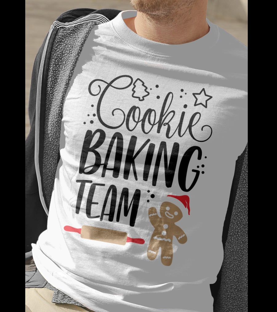 Cookie Baking Team Christmas Xmas Crew Gingerbread Santa Rolling Pin Tree Star T-Shirt