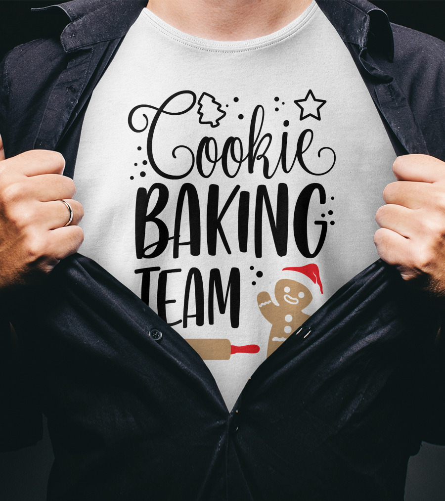 Cookie Baking Team Christmas Xmas Crew Gingerbread Santa Rolling Pin Tree Star T-Shirt
