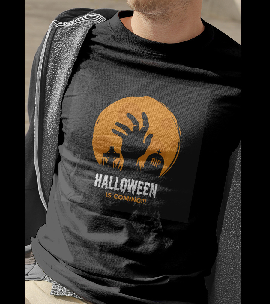 Halloween Is Coming Rising Zombie Hand And RIP Gravestones T-Shirt