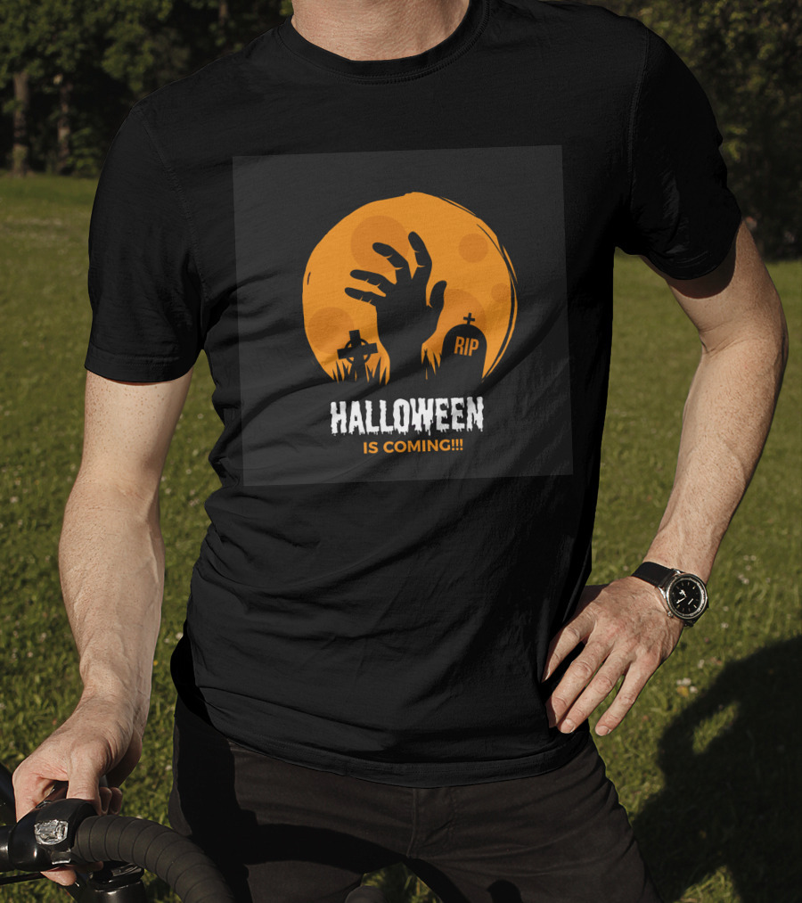Halloween Is Coming Rising Zombie Hand And RIP Gravestones T-Shirt