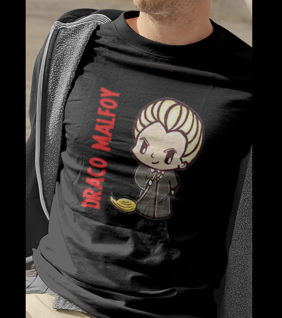 Draco Malfoy Chibi Character With Broom T-Shirt