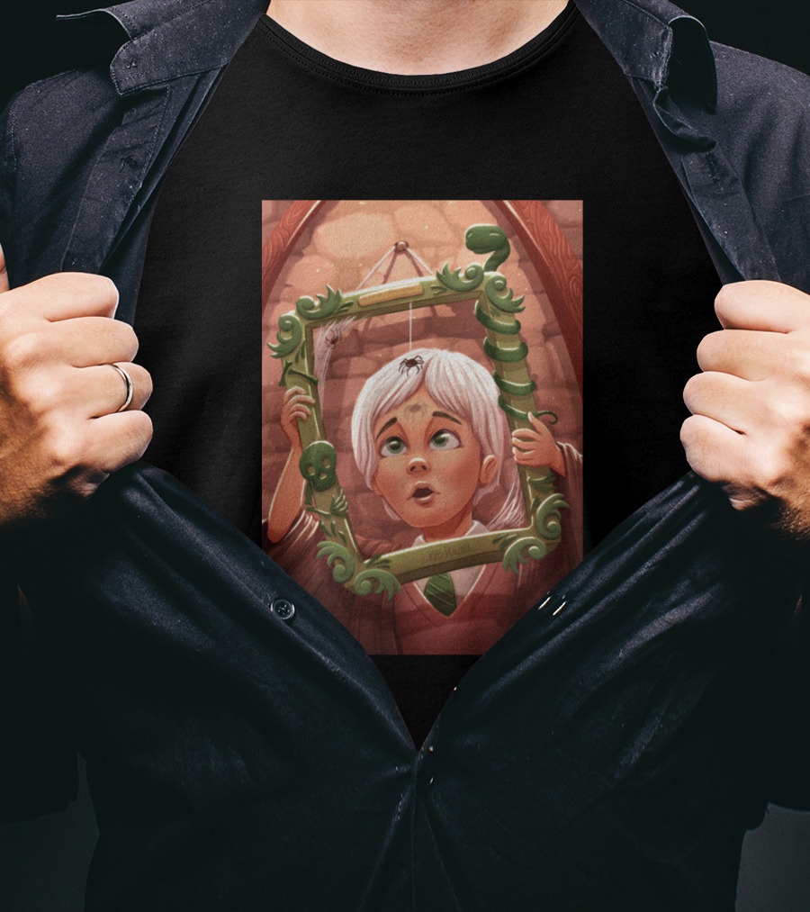Draco Lucius Malfoy Holding Enchanted Green Frame In Brick Room T-Shirt