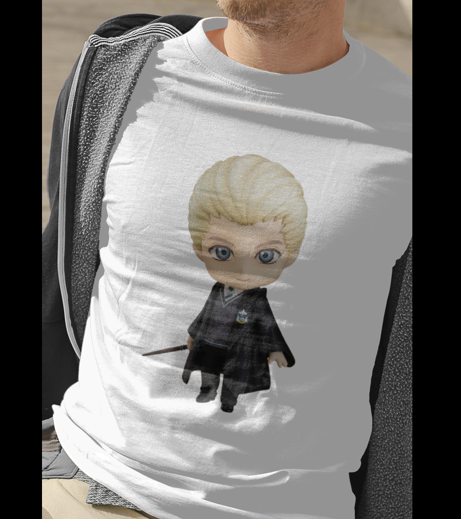 Draco Malfoy Chibi Character In Black Cloak Displaying Wand T-Shirt