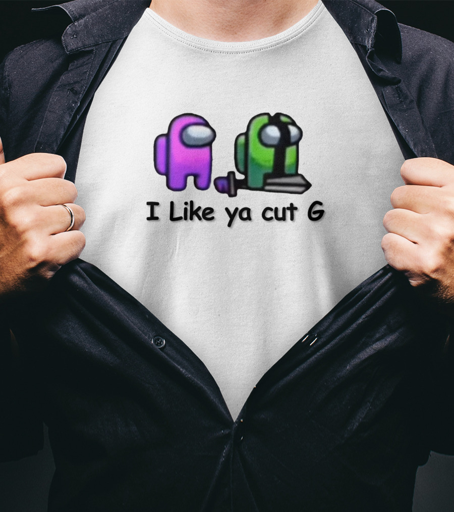 Among Us I Like Ya Cut G Purple And Green Characters With Sword T-Shirt