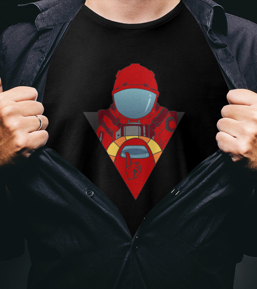 Among Us Red Impostor Crew Member Player Spaceship Silence Gesture T-Shirt