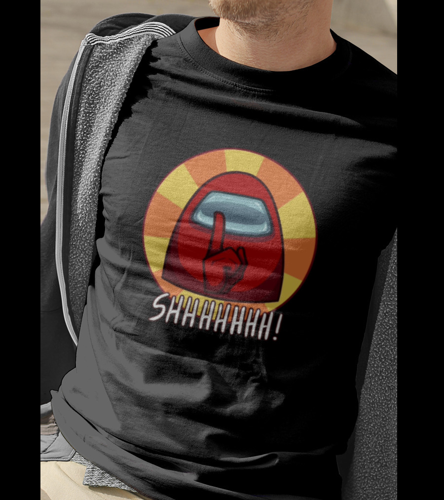 Among Us Shhhhhh Red Crewmate Silence Gesture T-Shirt
