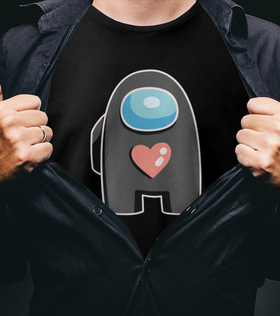 Black Among Us Crewmate With Pink Heart T-Shirt