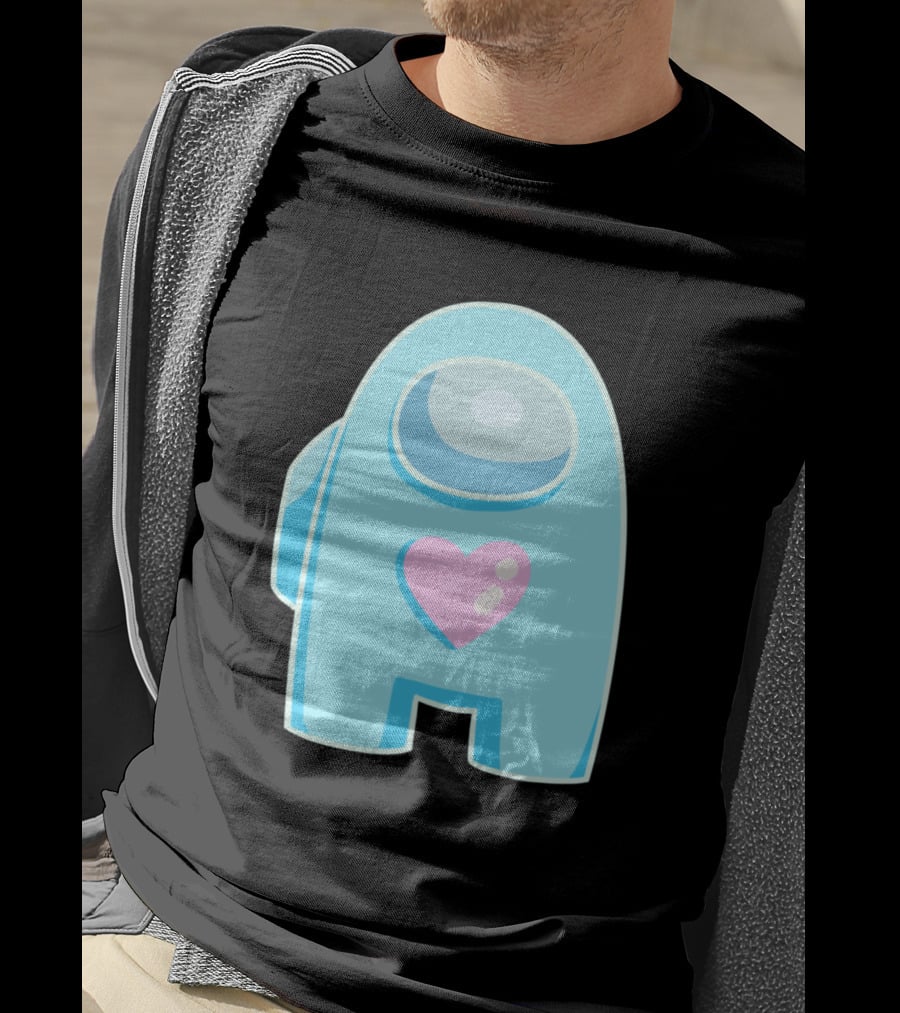 Blue Among Us Crewmate Pink Heart T-Shirt