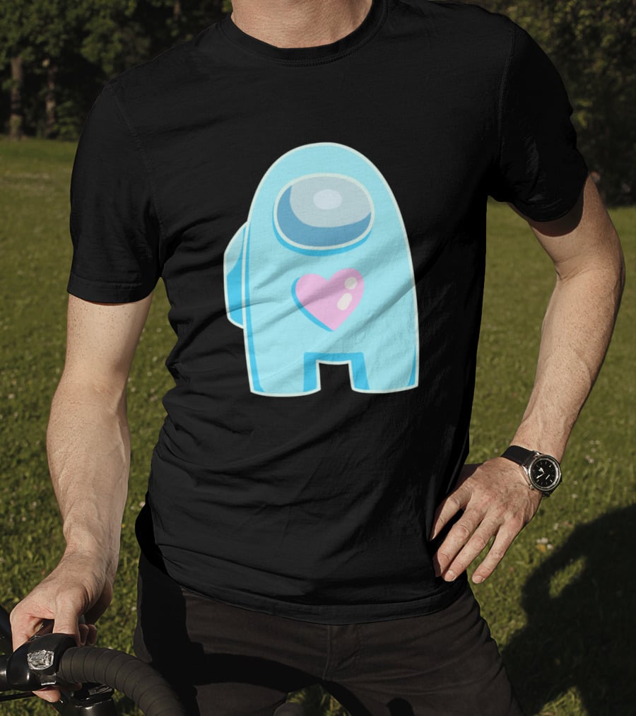Blue Among Us Crewmate Pink Heart T-Shirt