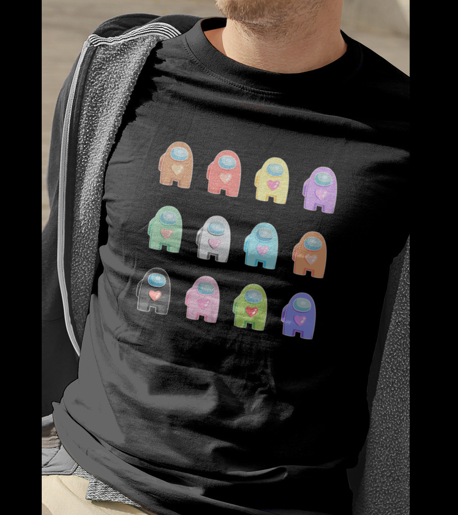 Among Us Crewmate Colors With Heart Icons Collection T-Shirt