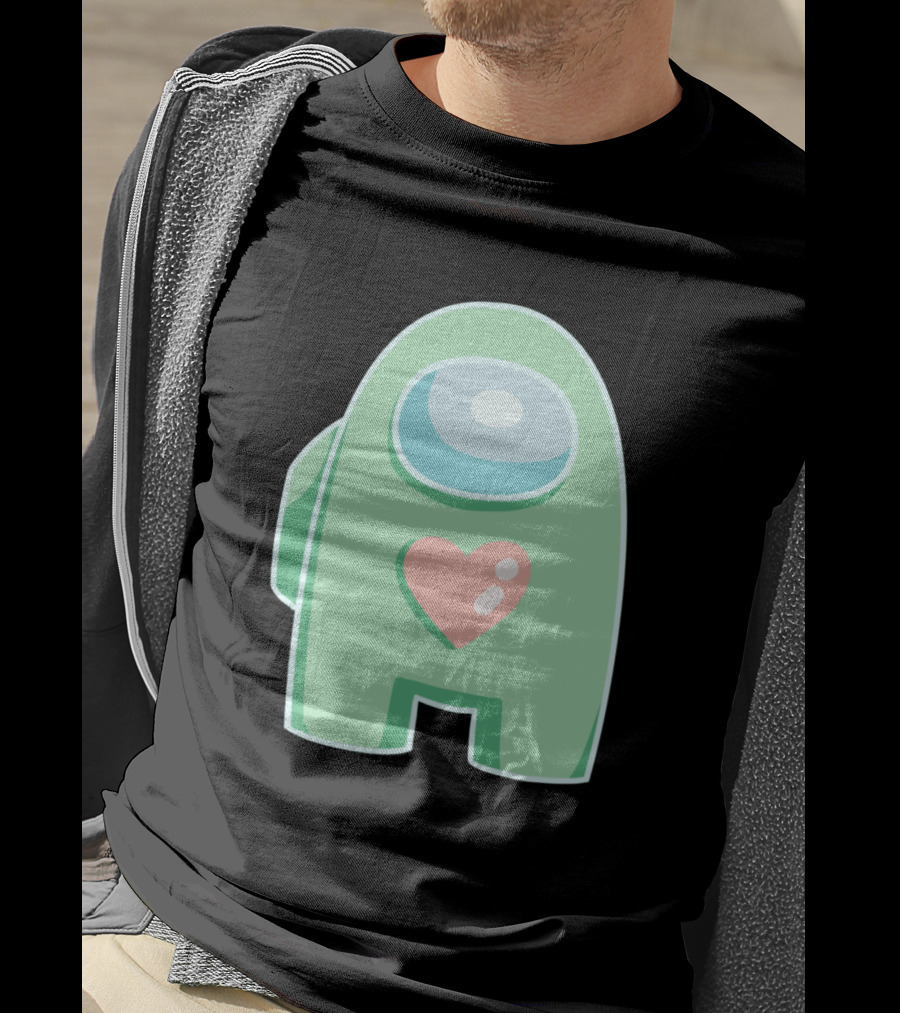 Green Among Us Crewmate With Heart T-Shirt