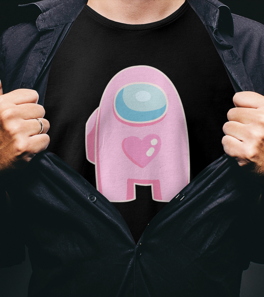 Pink Heart Among Us Crewmate Character T-Shirt