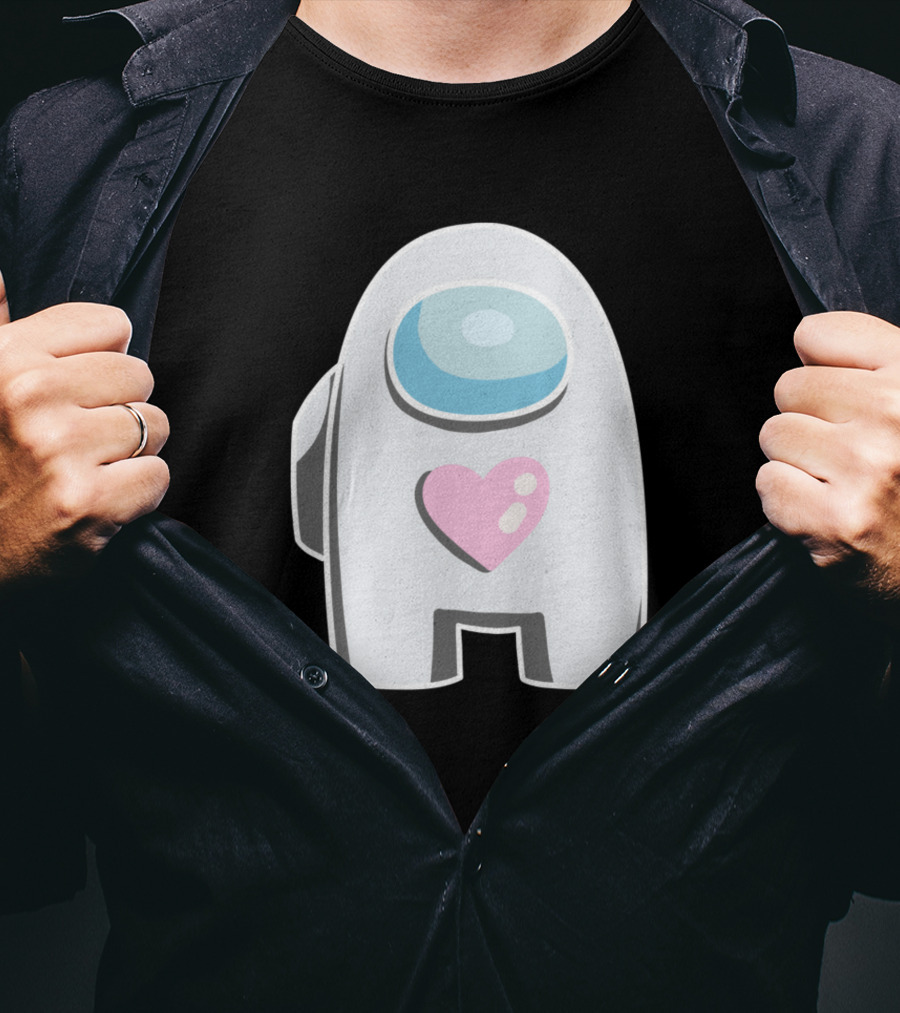 White Among Us Crewmate With Pink Heart T-Shirt