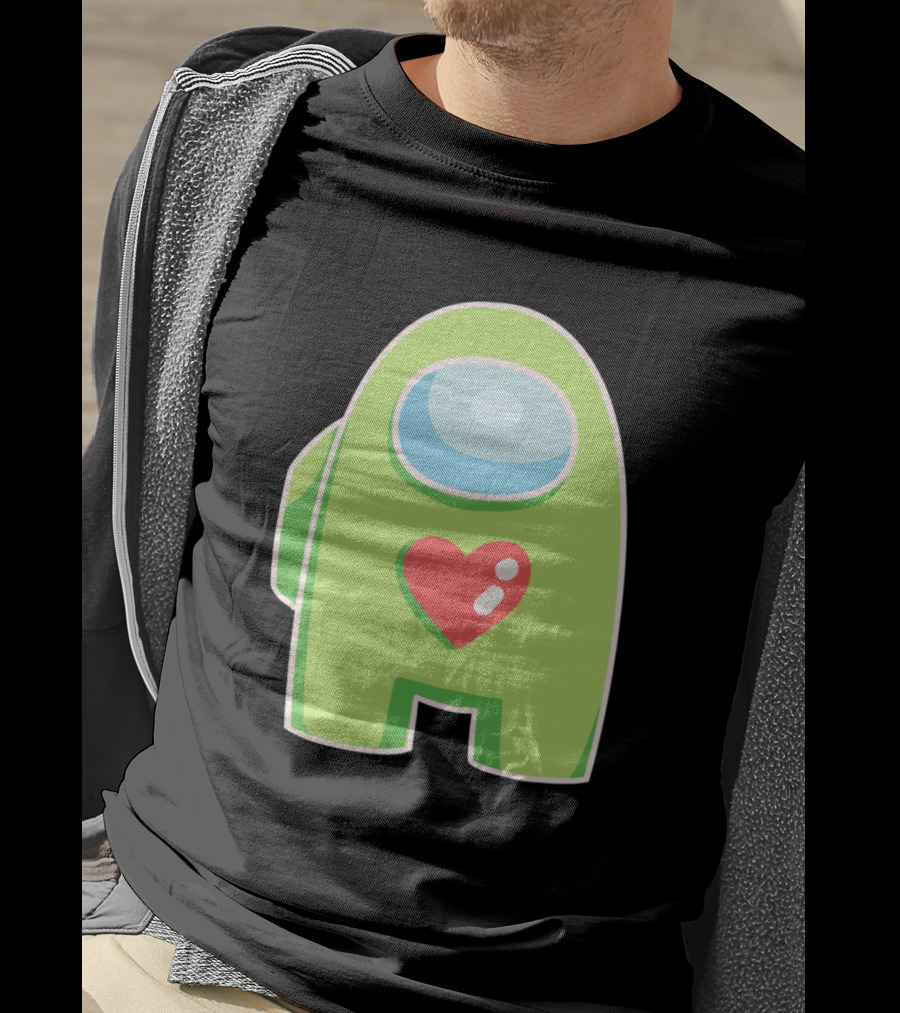 Yellow Green Among Us Crewmate With Heart T-Shirt