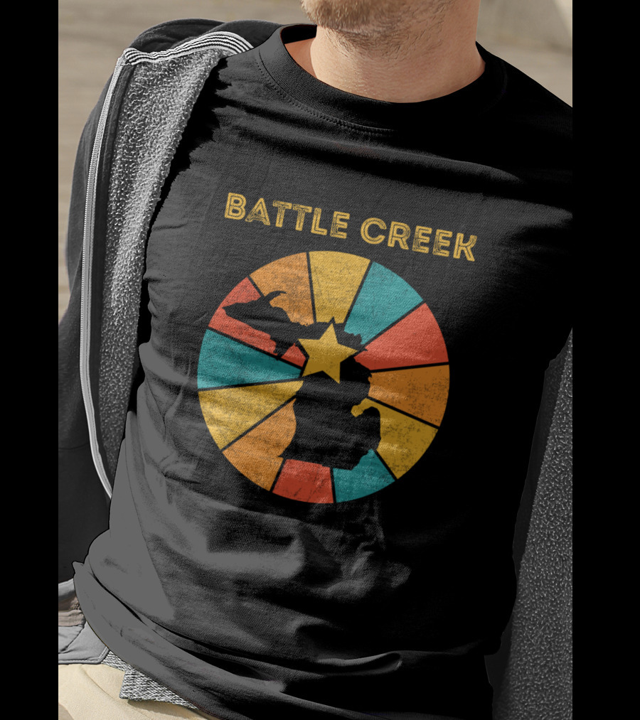 Battle Creek Michigan Vintage Retro Map Starburst T-Shirt
