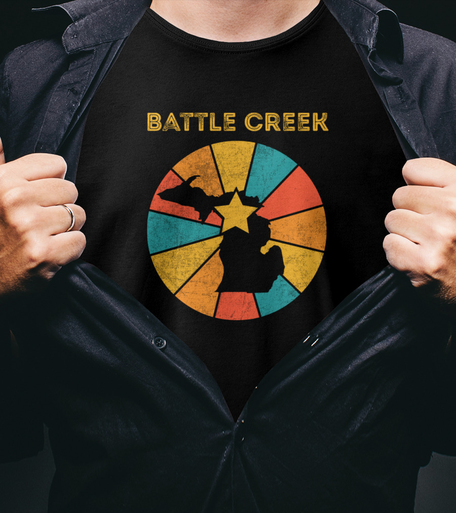 Battle Creek Michigan Vintage Retro Map Starburst T-Shirt